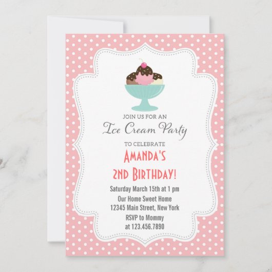 Einladung zur Geburtstagspartei von Eis (Rosa) (Vorderseite)