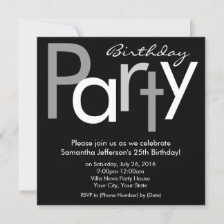 Einladung zur Geburtstagsparty auf dem Schwarz-wei