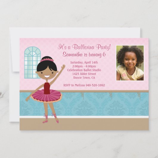 Einladung zur Geburtstagsparty Ballerina (Vorderseite)