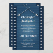 Einladung zur Geburtstagsparty Blue Fencing (Vorne/Hinten)