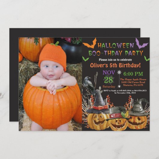 Einladung zur Geburtstagsparty Halloween (Vorne/Hinten)