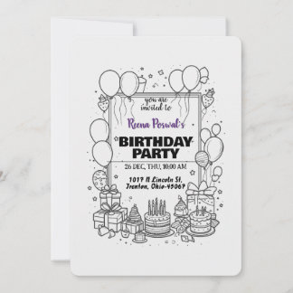 Einladung zur Geburtstagsparty in Schwarz und Weiß