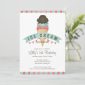 Einladung zur Geburtstagsparty von Eiscreme (Stehend Vorderseite)
