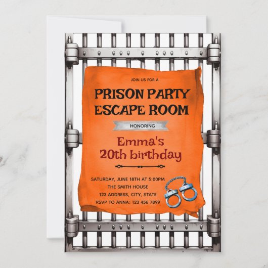 Einladung zur Gefängnisausbruch-Party (Vorderseite)