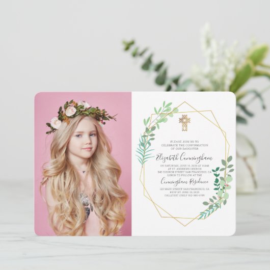 Einladung zur geometrischen Foliage Cross Confirma (Stehend Vorderseite)