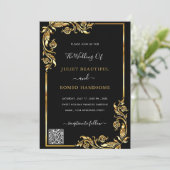 Einladung zur gerahmten Black Gold Hochzeit mit QR (Stehend Vorderseite)