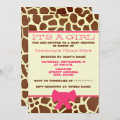 Einladung zur Girl Baby Dusche - Giraffe Print & P (Vorne/Hinten)