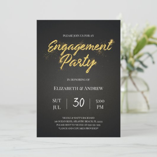 Einladung zur Gold & Black Christmas Engagement (Stehend Vorderseite)