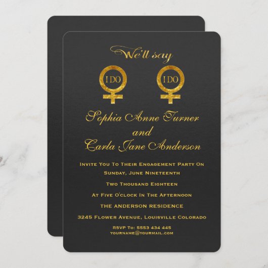Einladung zur Gold Foil Lesbian Engagement (Vorne/Hinten)