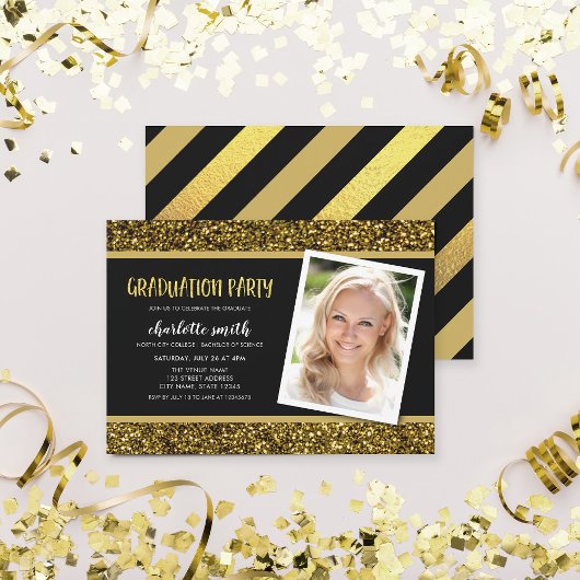 Einladung zur Gold Glitzer Foto Graduation Party