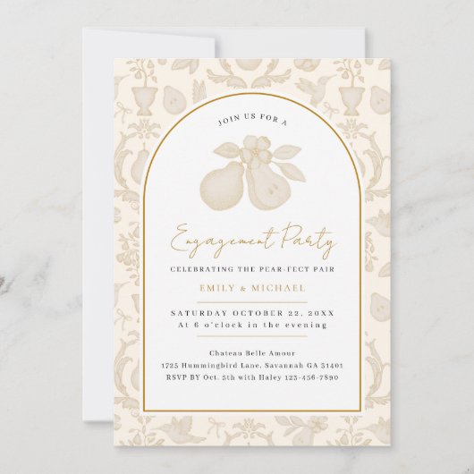 Einladung zur Gold Perfect Pear Engagement Party (Vorderseite)