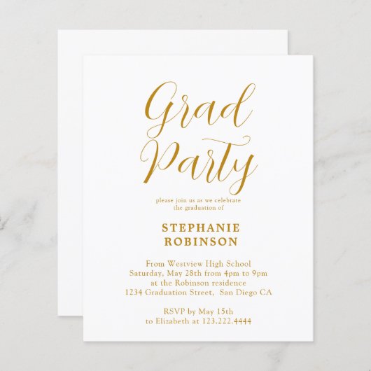 Einladung zur Gold Script Graduation Party (Vorne/Hinten)