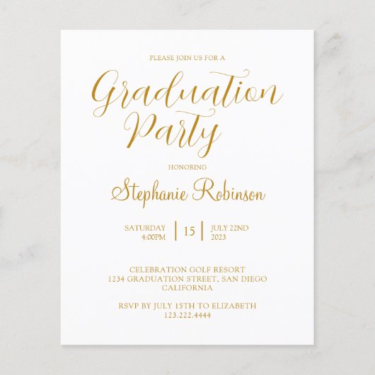 Einladung zur Gold Script Graduation Party (Vorderseite)