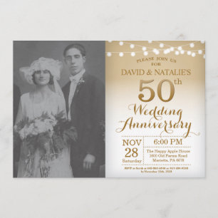 Einladung zur goldenen Hochzeit mit goldenem Foto