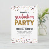 Einladung zur Goldenen Pink Confetti Graduation Pa (Stehend Vorderseite)