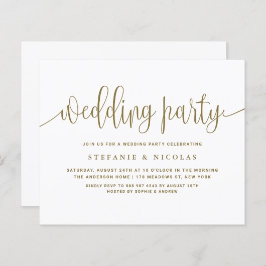 Einladung zur Goldkalligraphie-Hochzeitsfeier (Vorne/Hinten)