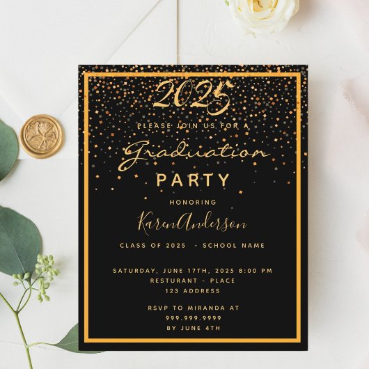 Einladung zur Graduation Party Black Gold 2025