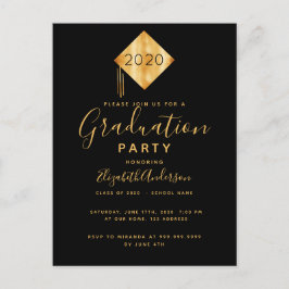 Einladung zur Graduation Party Cap Black Gold 2025 Postkarte