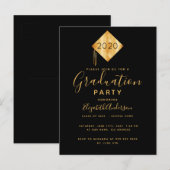 Einladung zur Graduation Party Cap Black Gold 2025 Postkarte (Vorne/Hinten)