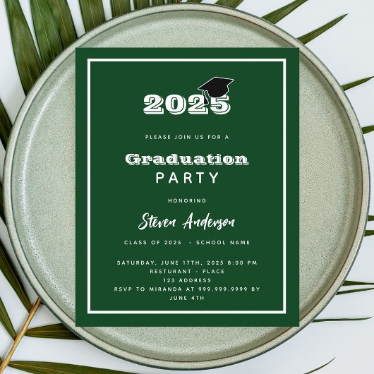 Einladung zur Graduation Party grün weiß 2025