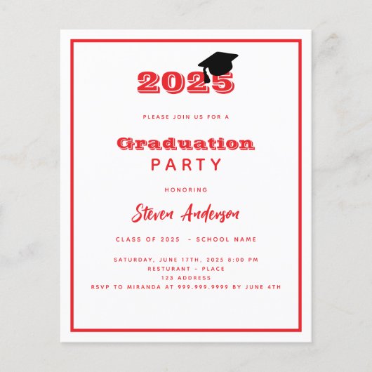 Einladung zur Graduation Party Red white 2025 (Vorderseite)