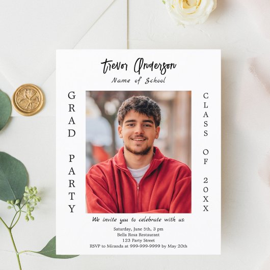 Einladung zur Graduation Party, Weißschwarzes Foto