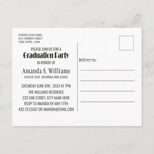 Einladung zur Graduationspartei Grad Cap (Rückseite)