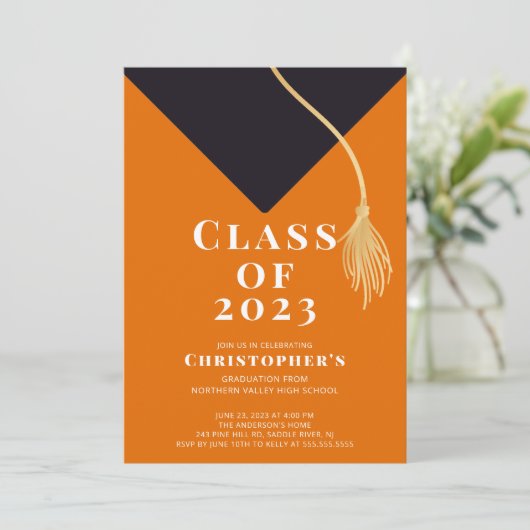 Einladung zur Graduationspartei Grad Cap (Stehend Vorderseite)