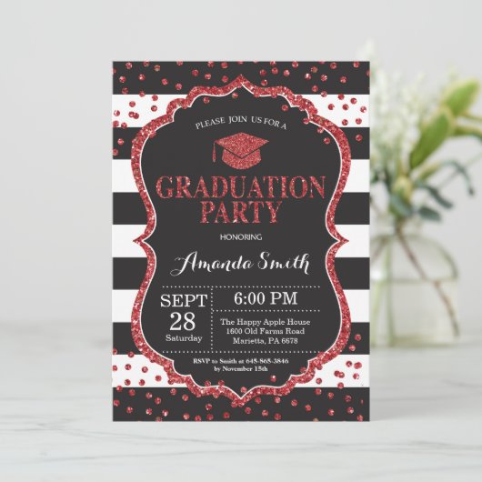 Einladung zur Graduiertenpartei Schwarz-Rot-Glitze (Stehend Vorderseite)