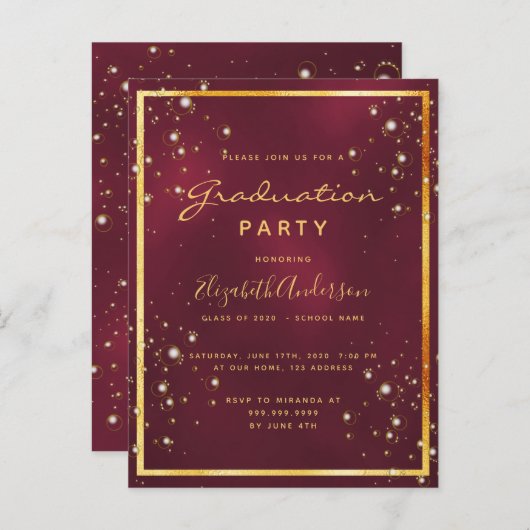 Einladung zur Graduiertenparty burgundy Bubble Postkarte (Vorne/Hinten)