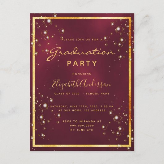 Einladung zur Graduiertenparty burgundy Bubble Postkarte (Vorderseite)