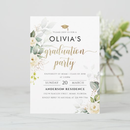 Einladung zur Graduiertenparty für Weißrosen (Stehend Vorderseite)