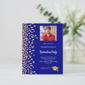Einladung zur Graduiertenparty mit blauem Gold-Fot (Stehend Vorderseite)