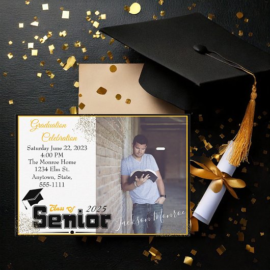 Einladung zur Graduiertenparty mit Gold und schwar