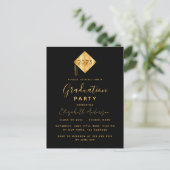 Einladung zur Graduiertenparty topper black gold Postkarte (Stehend Vorderseite)