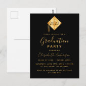 Einladung zur Graduiertenparty topper black gold Postkarte (Vorne/Hinten)