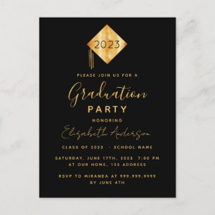 Einladung zur Graduiertenparty topper black gold Postkarte