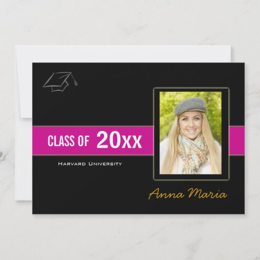 Einladung zur Graduierung Party Foto pink (Vorderseite)