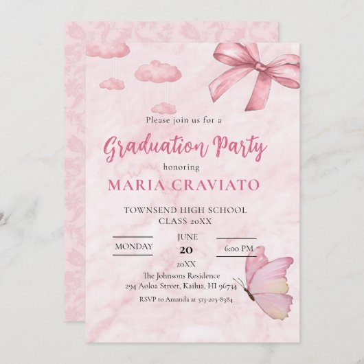 Einladung zur Graduierung von weichrosa Marmor (Vorne/Hinten)