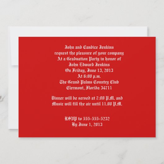 Einladung zur Graduierungspartei (Rückseite)