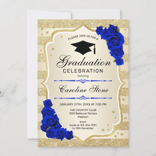 Einladung zur Graduierungspartei - Gold Royal Blue (Vorderseite)
