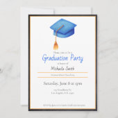 Einladung zur Graduierungsparty mit blauer Kappe (Vorderseite)