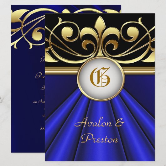 Einladung zur Grafschaft Blue Silk Gold Crown (Vorne/Hinten)