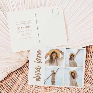 Einladung zur Grand Party Postkarte mit vier Fotos