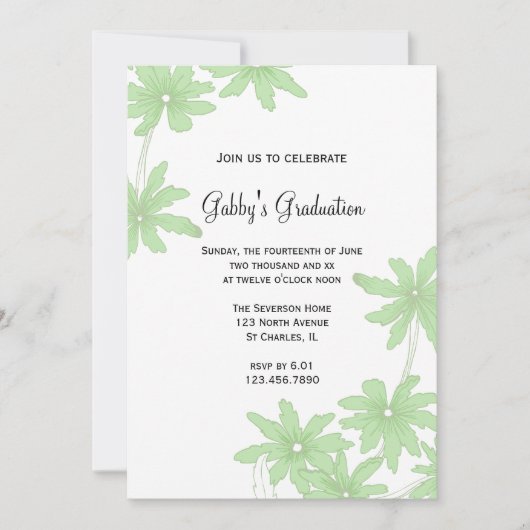 Einladung zur Grüne-Daisies-Graduierungspartei (Vorderseite)