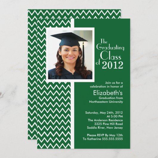 Einladung zur Grüne Zickzack Foto Graduation Party (Vorne/Hinten)