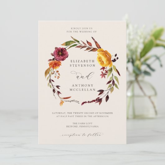 Einladung zur Herbstfeuerhochzeit (Stehend Vorderseite)