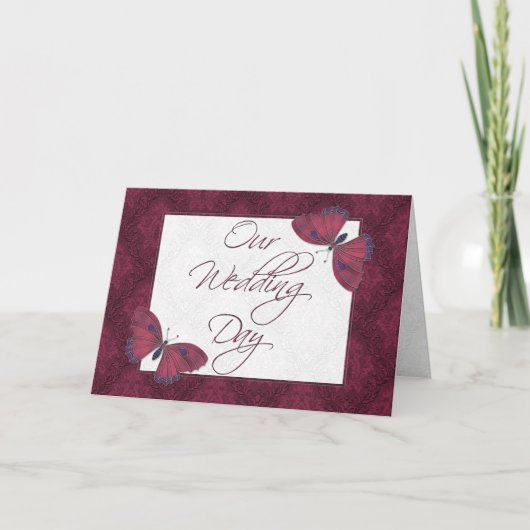 Einladung zur Hochzeit 12x18 Butterfly Brocade Red (Vorderseite)
