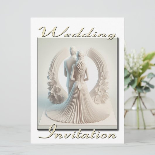 Einladung zur Hochzeit 3D Paar im Kreis der Blume (Stehend Vorderseite)