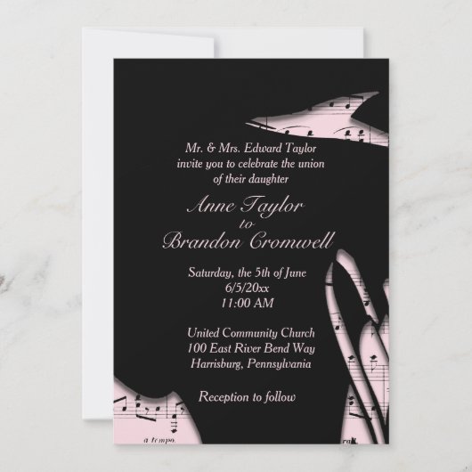 Einladung zur Hochzeit abstrakter Schwarz-Rosa-Mus (Vorderseite)